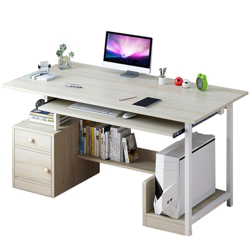 SXZenSpace Bureau Gaming Luxueux en Bois, Facile à Assembler, avec tiroir et Tablette coulissante pour Clavier, idéal pour la Maison (Couleur : Beige)
