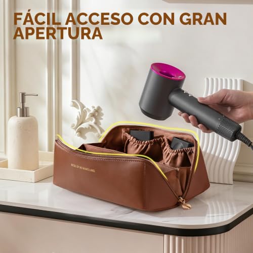 Miniatura 5 de Linpr Bolsa Viaje Secador Para Dyson Airwrap Styler Shark Flexstyle Rizador De Pelo, Funda Dyson Airwrap Con Abertura Grande, Bolsa De Almacenamiento De Viaje Portátil, Bolsa Organizadora Marrón