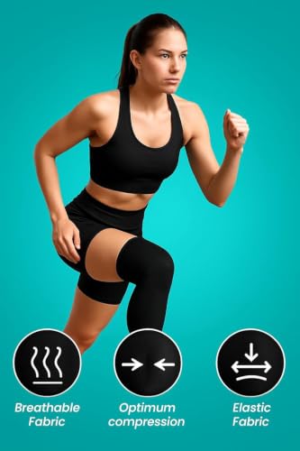 Image of Knee Cap Support Free Size Black Compression Knee Sleeve - Breathable Knee Brace Stretchable Knee Support for Men & Women