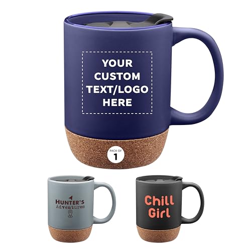 Taza cerámica personalizada con fondo de corcho 13 oz azul miniatura 1