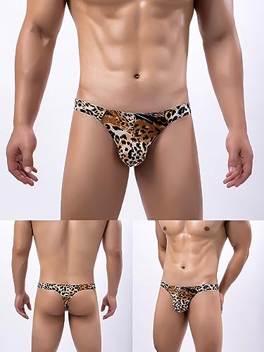 Men's Ice Silk Thong Leopard Low Rise Bikini Briefs Underwear2