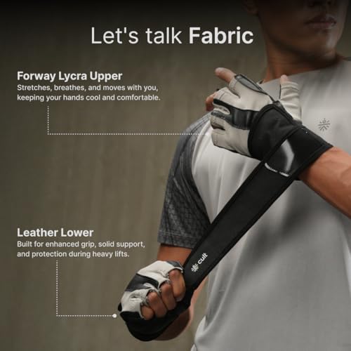 Image of CULT Fitness Training Gloves for Men & Women - Premium Grip Unisex Workout Gloves with Breathable Lycra & Half-Finger Design - Durable, Anti-Slip, Sweat-Absorbent Gym Gloves - Beige