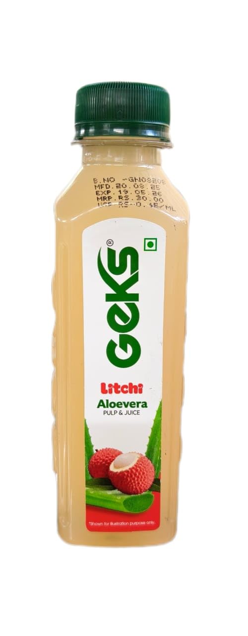 GEKS Litchi Aloe Vera Juice and Pulp Beverage, Natural Ingredients