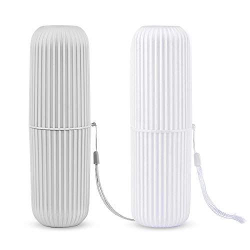 Yeeco 2 Pack Toothbrush Travel Case, Plastic Toothbrush Holder and Cup Portable Toothbrush Toothpaste Storage Box for Travel Bathroom - Gray and White