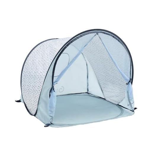 Babymoov Tente Anti-UV Bébé - Haute Protection Solaire FPS 50+ - Moustiquaire Intégrée - Système Pop Up - Grande Tente de Plage, Blue Waves