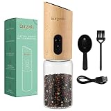 Burgosia Wooden Gravity Pepper and Salt Grinder, Electric Refillable Mill, USB Rechargeable, Adjusta