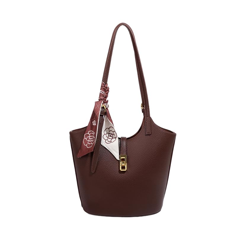 Vegan Leather Bucket Bag Designer Handbags for Women Hobo Bag 2 in 1 Scoop Neck Tote with Removable Pouch