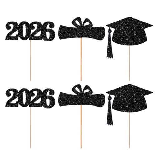 Cartel de graduación Bouquet - Topper para graduación en maceta | Paquete de 6 piezas de graduación 2026 centro de mesa, rellenos para jarrones graduados para mostradores de alimentos festivales