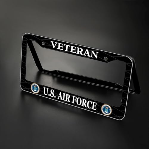 Image of 2PCS License Plate Frames for Veteran U.S.Air Force,Car License Plate Bracket Holder, Premium Aluminum Alloy Weather Proof License Plate Covers with Screw Caps Cover Set Car Accessories
