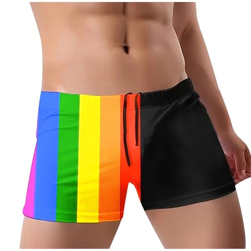 Mens 2025 Swim Trunks Stretch Boxer Shorts Quick Dry Drawstring Beachwear Rainbow Swimwear for Summer Swimming Pool