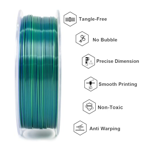 Image of Geeetech 3D Printer Silk PLA Dual Color Filament, Metal-Like Shiny Silk Filament 1.75mm 1kg (2.2lbs) Spool, Dimensional Accuracy + /- 0.02 mm, Silk Blue Green