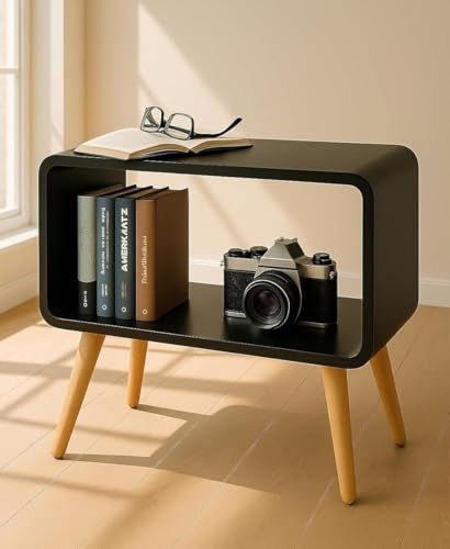 Image of ETIQUETTE ART Wooden Nightstand, End Table, Bed Side Table for Small Spaces Magazine Stand with Storage Engineered Wood Bookcase Wooden Bedside Table, Coffee Table, Living Room /Bedroom (New Black)
