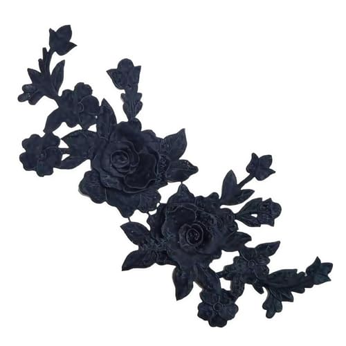 Black Embroidery Rose Flower Sew–On Patches for Dress, Hat, Bag, and Jeans–DIY Applique Crafts, Clothing Accessories for Jackets, Shirts, and Denim Repair, Decorative Floral Patches for Sewing