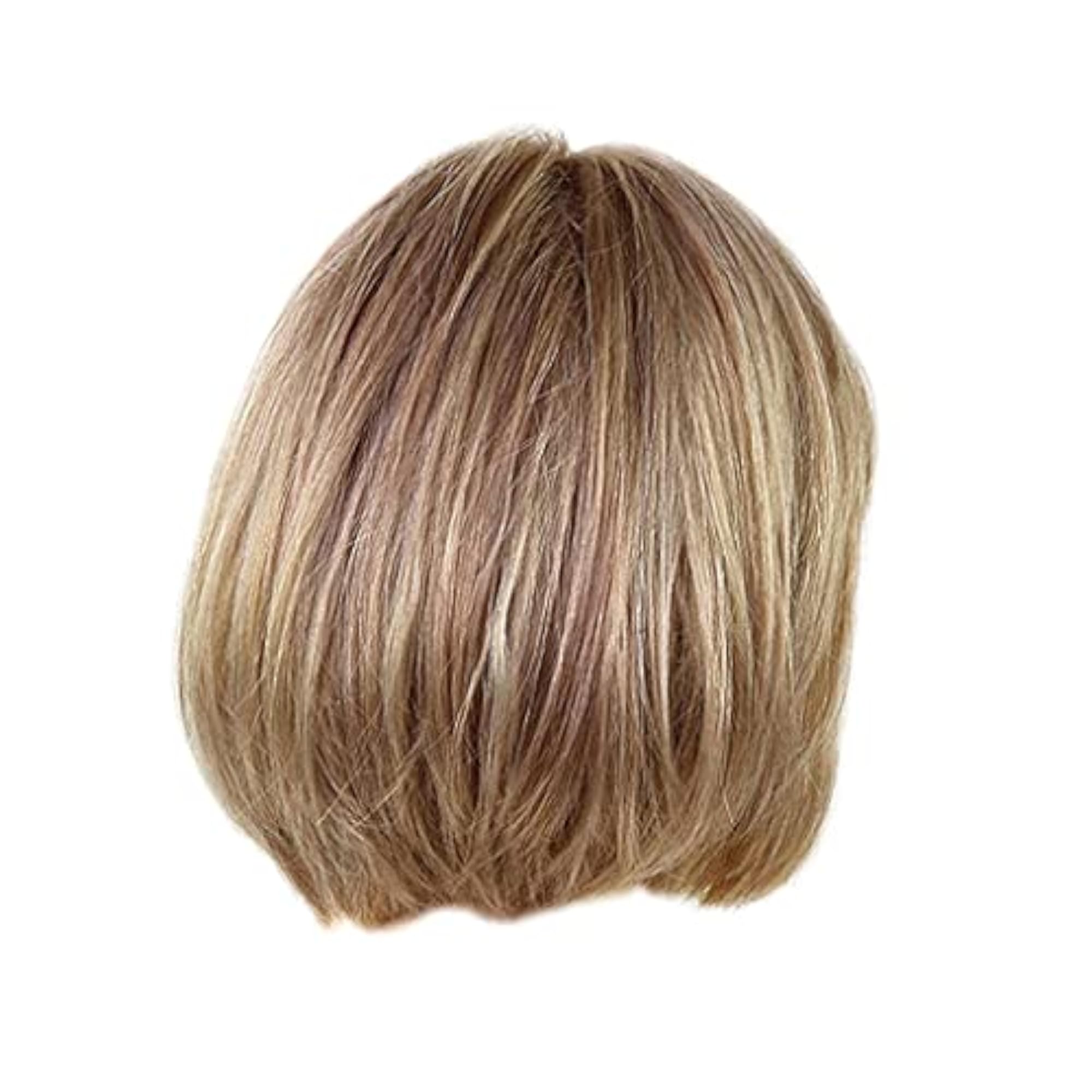 Women Short Straight Bob Mixed Human Hair Natural Wigs, Light Brown