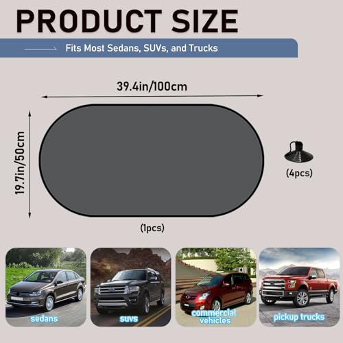 Image of Car Rear Window Sun Shade, UV Rays Protection Mesh Cover with Suction Cups, 39 inchx19 inch Sun Blocker for Baby, Kids, Pets, Heat Shield for Rear Facing Seats