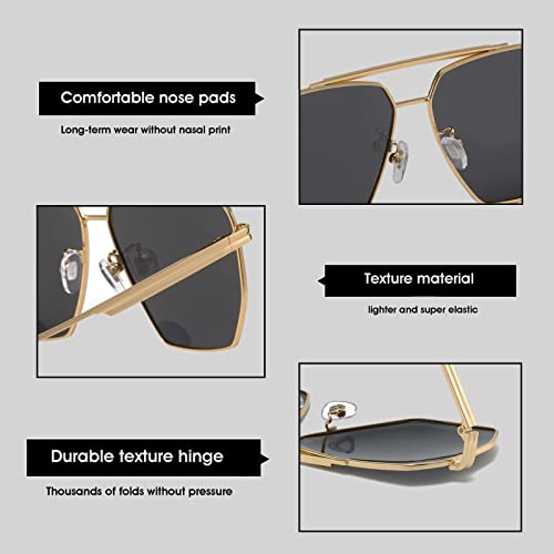 Butaby Retro Sunglasses For Women Men Vintage Oversized Square Sun Glasses Classic Polarized Shades Large Metal Frame Uv400 Gold Grey #TOP5