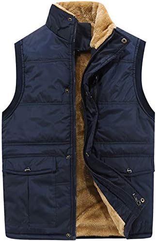 Flygo Men's Fleece Lined Lightweight Jacket Sleeveless Down Quilted Vest Coat (Blue, Small)