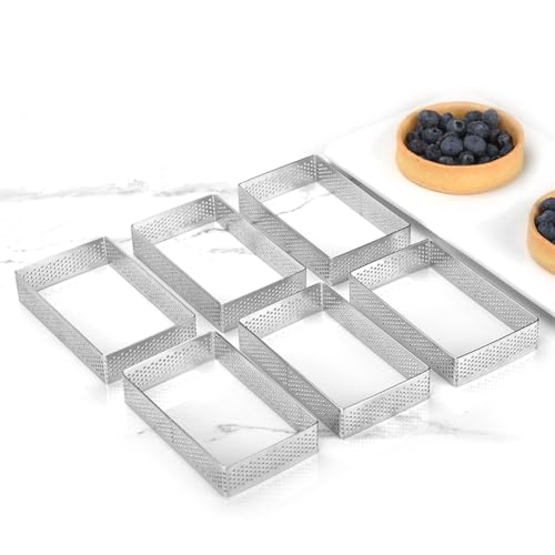 Guowall Stampo Rettangolare Perforato, Rettangolare in Acciaio Inox Perforato per Torte 10 * 6 * 2cm, 6 Pezzi