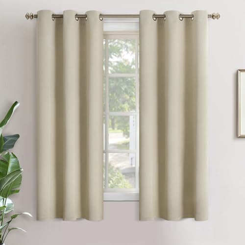 Image of YoungsTex Beige Room Darkening Curtains 63 Inches Length for Bedroom - Thermal Insulated with Grommet Blackout Window Drapes Privacy for Bathroom Living Room, 2 Panels, 34 x 63 Inch