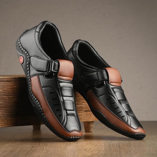 Image of Centrino Men's Fisherman Sandals | Cushioned Insole & Hook & Loop Straps | Trendy Sporty Design with Premium Upper | Closed-Toe Sandals for Travel & Walking (6618)