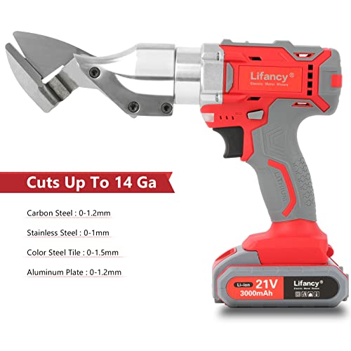 Lifancy 21V Metal Shear, 16Ga, Speed Swivel Head Electric Metal Cutter Shear (0-3,000 Spm,3000Mah,2 Batteries,1 Charger) #TOP3