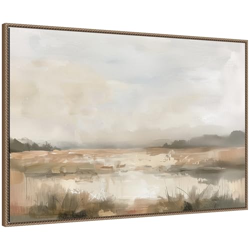 Kate and Laurel Framed Canvas Wall Art Print Neutral Abstract