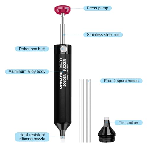 Image of Solder Sucker Desoldering Pump with Spare nozzle, Desoldering Wick, Vacuum Pump Solder Remover Tool for Electronics Repair