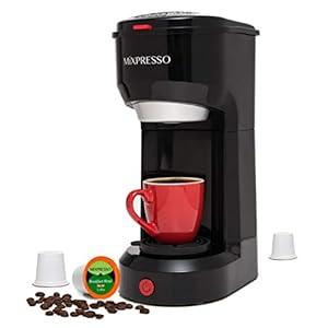Mixpresso 2 in 1 Coffee Brewer, Single Serve and K Cup Compatible & Ground Coffee,Compact Size Mini Coffee Maker, Quick Brew Technology (14 oz) (black)