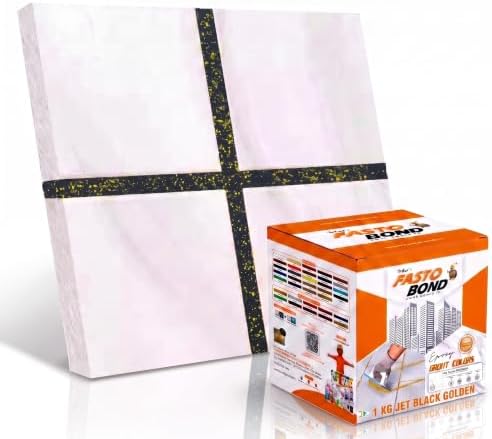 Resin Epoxy Grout - 1 Kg-3 Kg & 5 Kg - Goldan_ Glitter-Sparkle Colors Tile Grout_Fastobond | 3 Components Only | Premixed Glitter For Uniform Finish (1 Kg, Black Golden), 1 Bucket