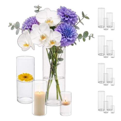 Sandraheer 16 Pack Clear Glass Cylinder Vases for Wedding Centerpiece Decor