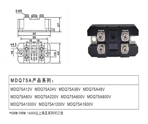 Module de pont redresseur monophasé MDQ75A36V pour circuit électrique