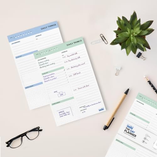 Image of SOLO A5 Tear-Off 80 GSM Daily Planner with 50 Undated Sheets, Organiser to Track Productivity, To-Do List & Schedule Your Day, Goals & Budget Tracker, Ideal for Office, Home & School (Pack of 2)