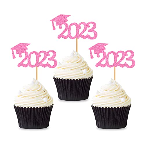 Cyodoos Graduation Cupcake Toppers 2023, Food/Appetizer Picks For Graduation Party Mini Cake Decorations, 2023, Cupcake Toppers, Graduation 48 Pieces (Rose Red) #TOP26