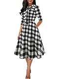 oxiuly Women's Vintage Bow Tie V-Neck Pockets Work Party Cocktail Swing A-line Casual Dress OX278...