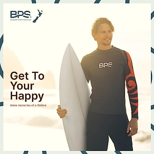 Bps Men's Long Sleeve Swim Shirt/Rash Guard With Sun Protection (Patterned Charcoal Orange, L) #TOP6