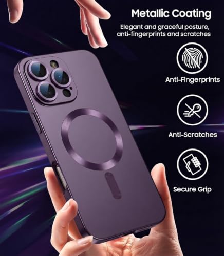 Image of DIZORO Magnetic Case for iPhone 13 Pro Cover [Compatible with MagSafe][Built-in Camera Lens Protector] Slim Soft Silicone Bumper Shockproof Metallic Luster Back Cover Phone Cases (Wine)