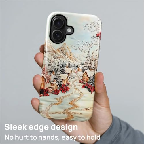 Coque iPhone 16 Plus cadeau de Noël MagSafe village enneigé