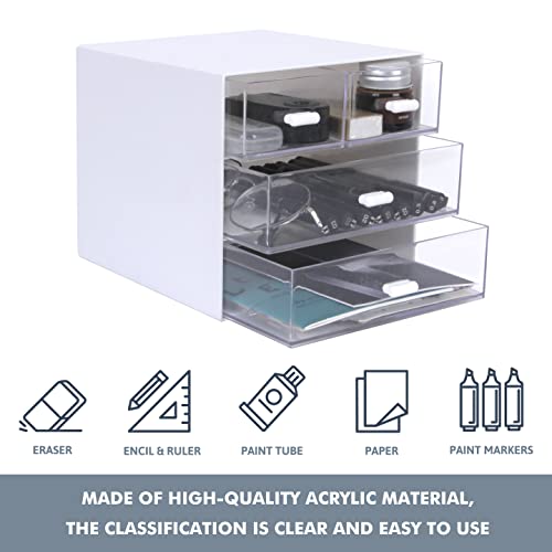 Zyners Desk Organizer With Drawer, Office Organizer With 4 Drawers, Desk Storage Box For, Desktop, Dressing Table, Office, School, Home, Plastic Box And 4 Acrylic Drawers(White) #TOP2