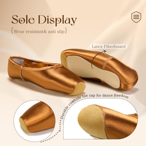 SWDZM Professional Ballet Pointe Shoes Satin for Women Leather Sole Ballet Pointe Dance Shoes with Toe Pads3