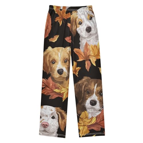 Jack Russell Dog Maple Leaf Boys Long Pants Soft Trousers Elastic Waist Kids Lounge Bottoms with Pockets S-XL2