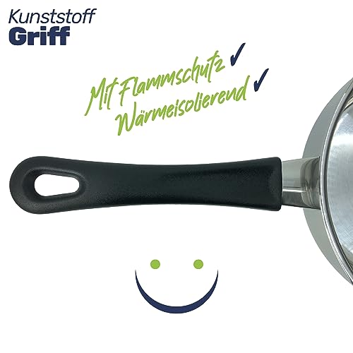 Foto von Gravidus Edelstahl Stielkasserolle Ideal für energiesparendes Kochen Zubereitung verschiedenster Speisen - Maße: ca. 32,5 x 17,5 x 8 cm