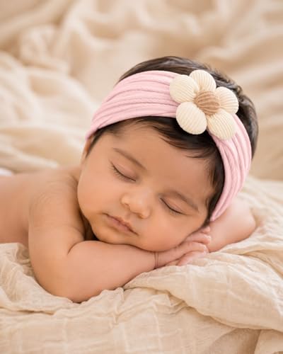 Image of Ahamo Baby Girl Hair Bands 0-6 Months | Soft Stretch Headbands for Newborn Infant Essentials (Blush Pink, Pastel Lilac, Mauve)