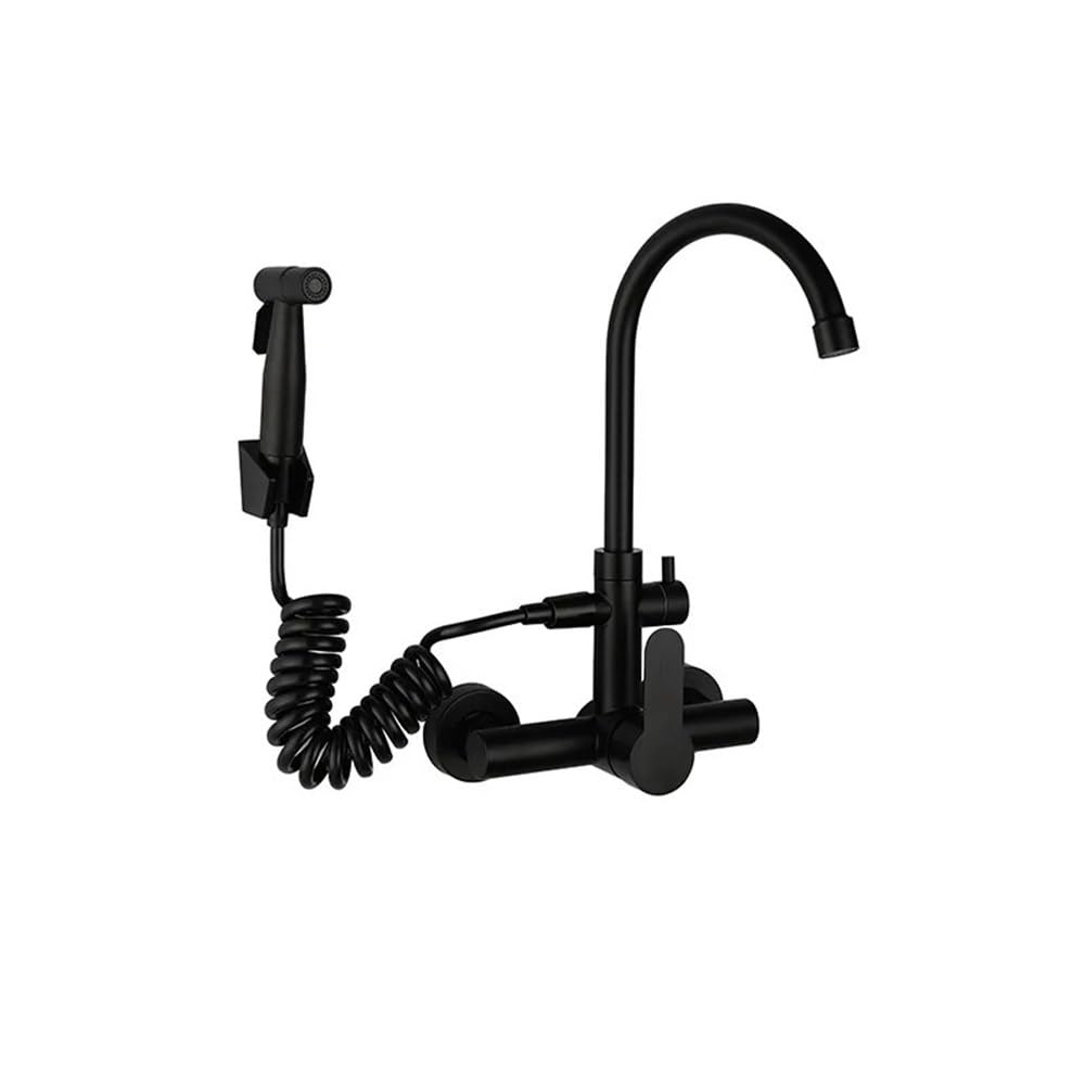 Évier de balcon double trou noir inox 304 et robinet cuisine rotatif 360