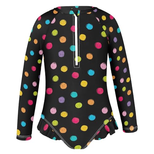 CHIFIGNO Crayon Polka Dots Black Rashguard One Piece Swimsuits for Girls Long Sleeve Zipper Swimwear 3T2