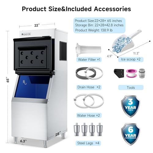 Coolski Commercial Ice Maker Machine 350LB/24H, 22'' Air Cooled Ice Machine Commercial Clear Cube/Efficient Cooling/Durable Construction, Ideal for Restaurants/Bars/Hotels, ETL Approved