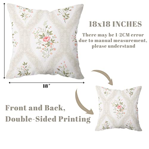 Asuexpect Floral Pillow Covers Shabby Chic Pink Rose Flowers Leaf Throw Pillow Cases Vintage Couch Cushion Cover For Bedroom Living Room, 18" X 18", Set Of 2 #TOP5