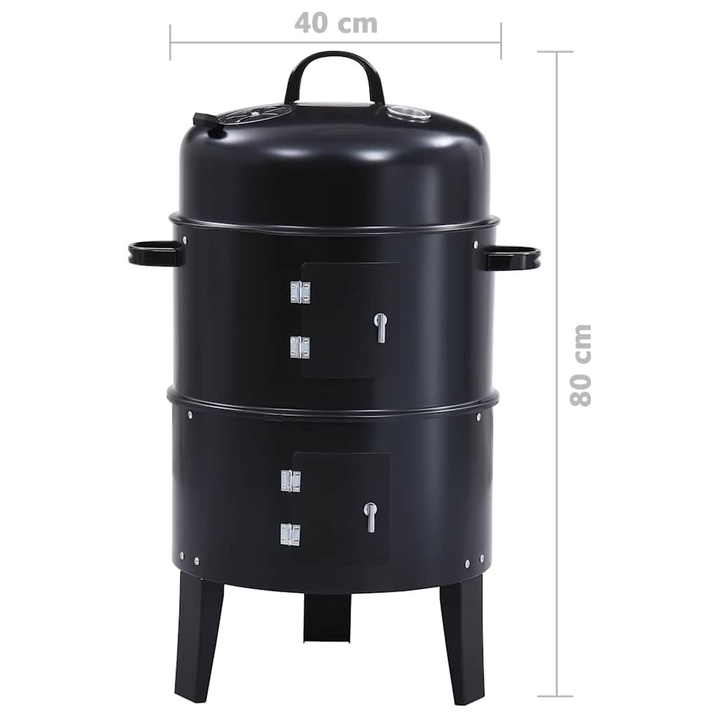 3 w 1 grill na węgiel drzewny, piec wędzarniczy ze stali, 40 x 80 cm, z termometrem, misą na wodę, zasuwy wentylacyjne, ruszt do grillowania 37 cm, na kemping, do ogrodu, na taras, balkon