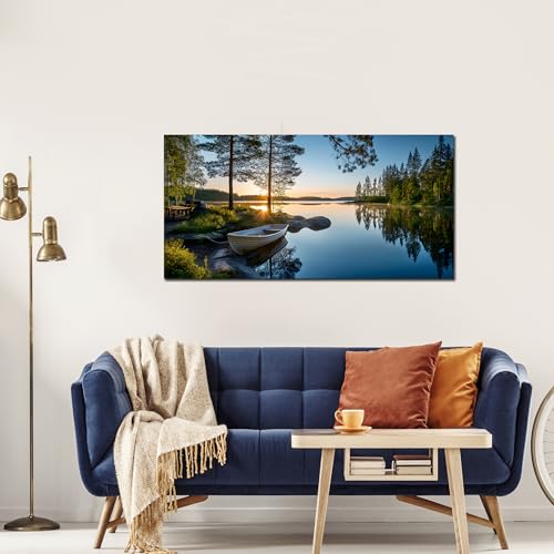 SSNEEKNDG Large Green Landscape Canvas Wall Art for Living Room Forest Lake Sunset Canvas Prints Nature Scenery Artwork for Bedroom Office Home Decor Ready to Hang 20x40 Inch by SSNEEKNDG - Used condition - Image 2