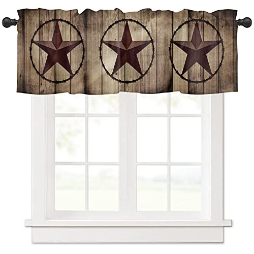 Homechoid Western Texas Star Window Curtain Valance For Living Room/Kitchen/Bathroom/Farmhouse, Retro Rustic Wooden Boards Short Rod Pocket Tier Curtain Window Treatment, 1 Panel 54X18 #TOP7