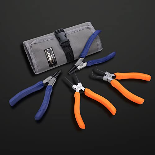 Wisepro 4Pcs Snap Ring Pliers Set Heavy Duty Internal/External Circlip Pliers Kit With Straight/Bent Jaw For Ring Remover Retaining #TOP5